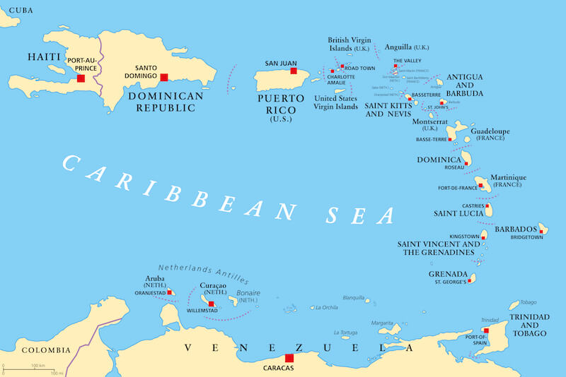 Caribbean Sea map with Barbados Caribbean Sea map with Barbados