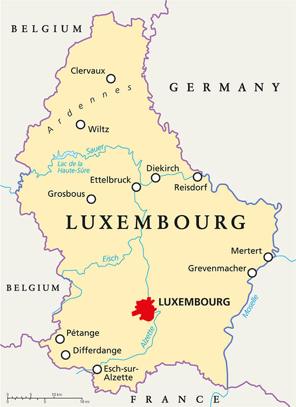 Political Map of Luxembourg Map of Luxembourg
